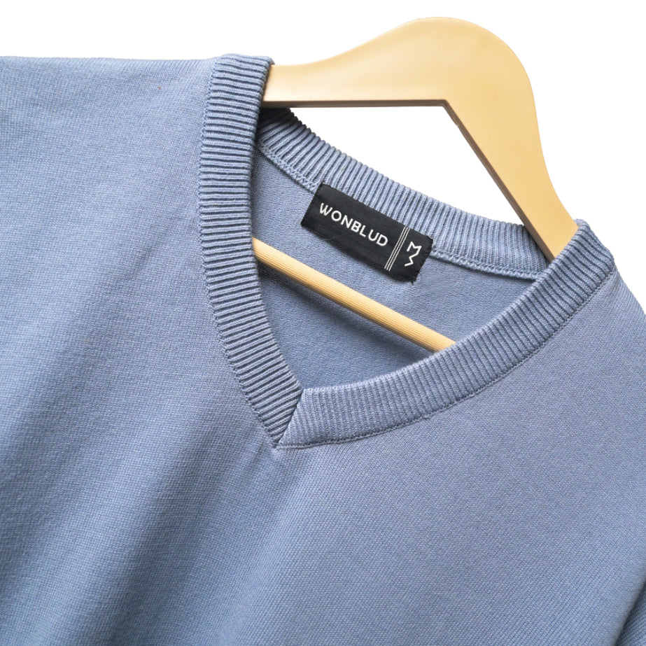 SKY BLUE V-NECK COTTON PULLOVER