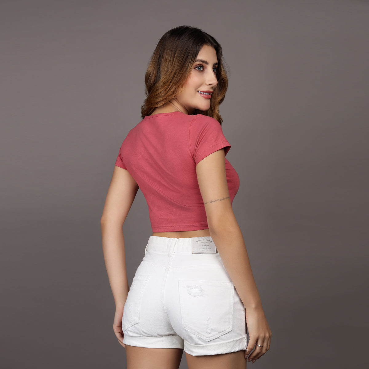 PINK WHAT GOES AROUND, COMES BACK AROUND CROP TEE