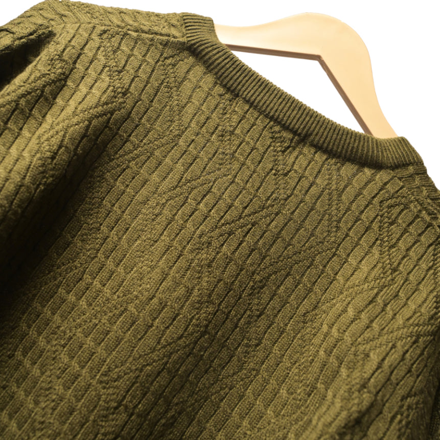 GREEN ALL-OVER KNIT SWEATER