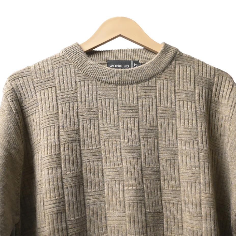 BEIGE CROSS-KNIT SWEATER