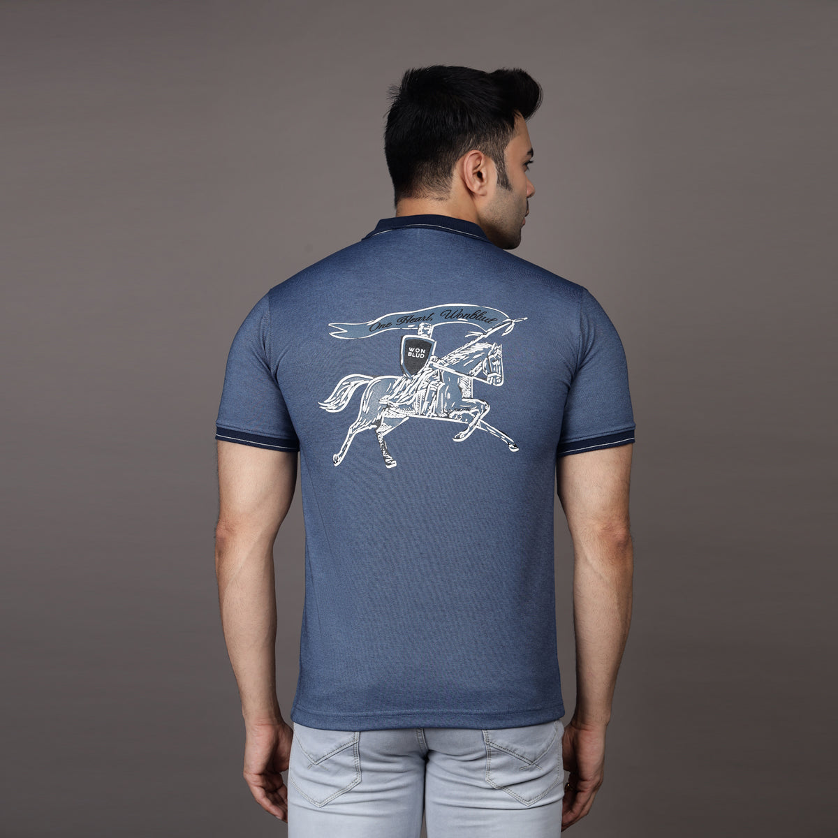 DENIM HORSE PRINT POLO T-SHIRT