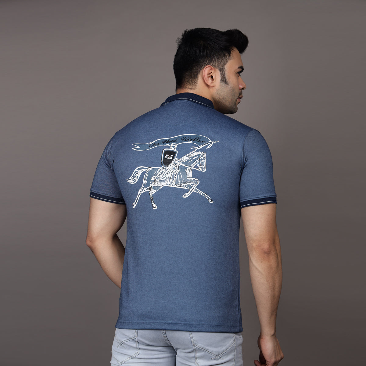 DENIM HORSE PRINT POLO T-SHIRT