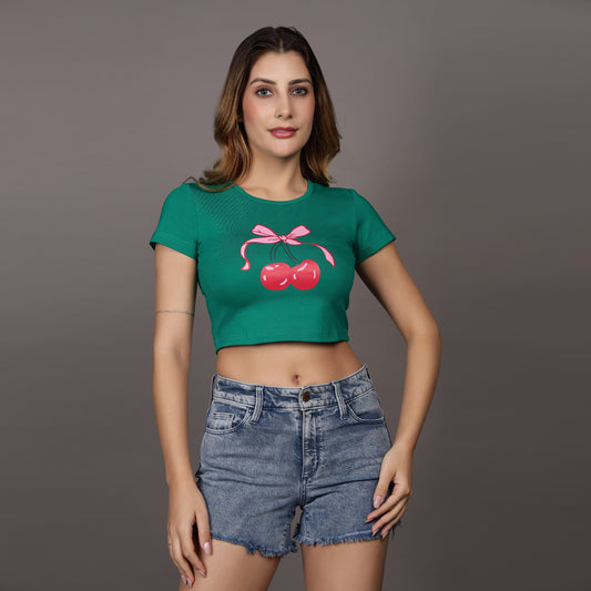 GREEN-CHERRY CROP TEE