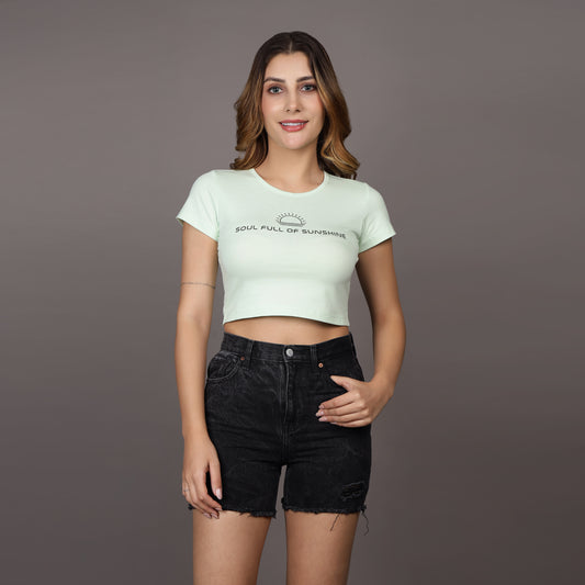 PASTEL GREEN SOUL FULL OF SUNSHINE CROP TEE