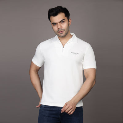 WHITE HALF-ZIPPER POLO T-SHIRT