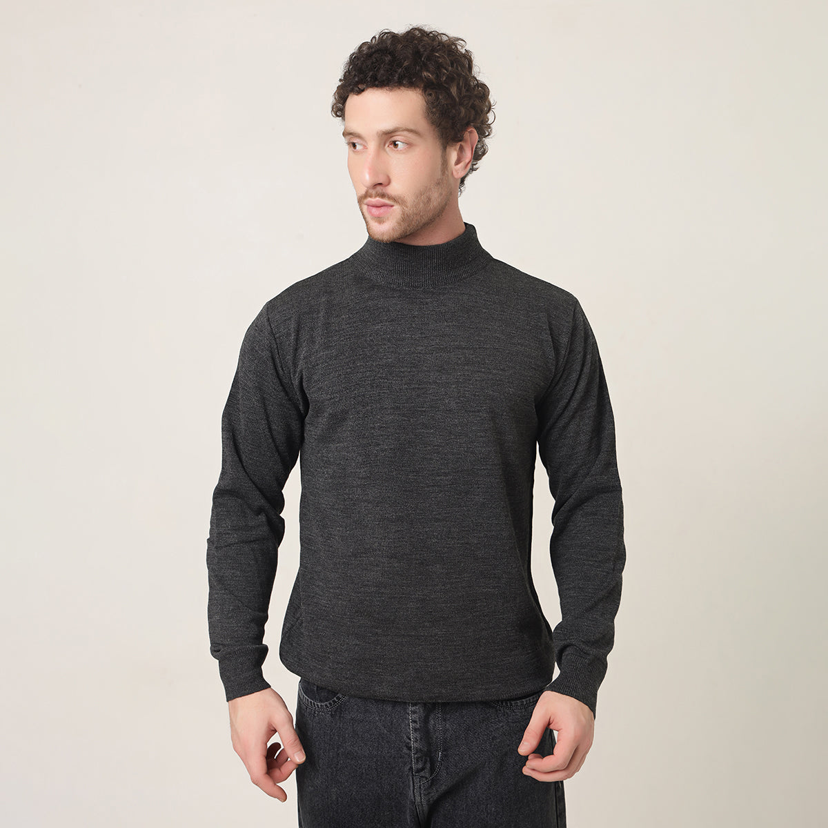 STONE GREY KNITTED T-NECK