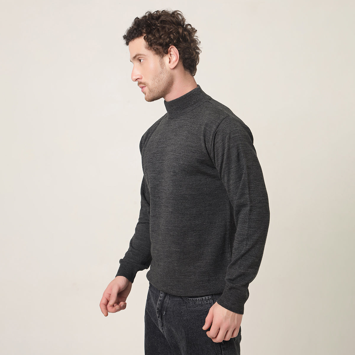 STONE GREY KNITTED T-NECK