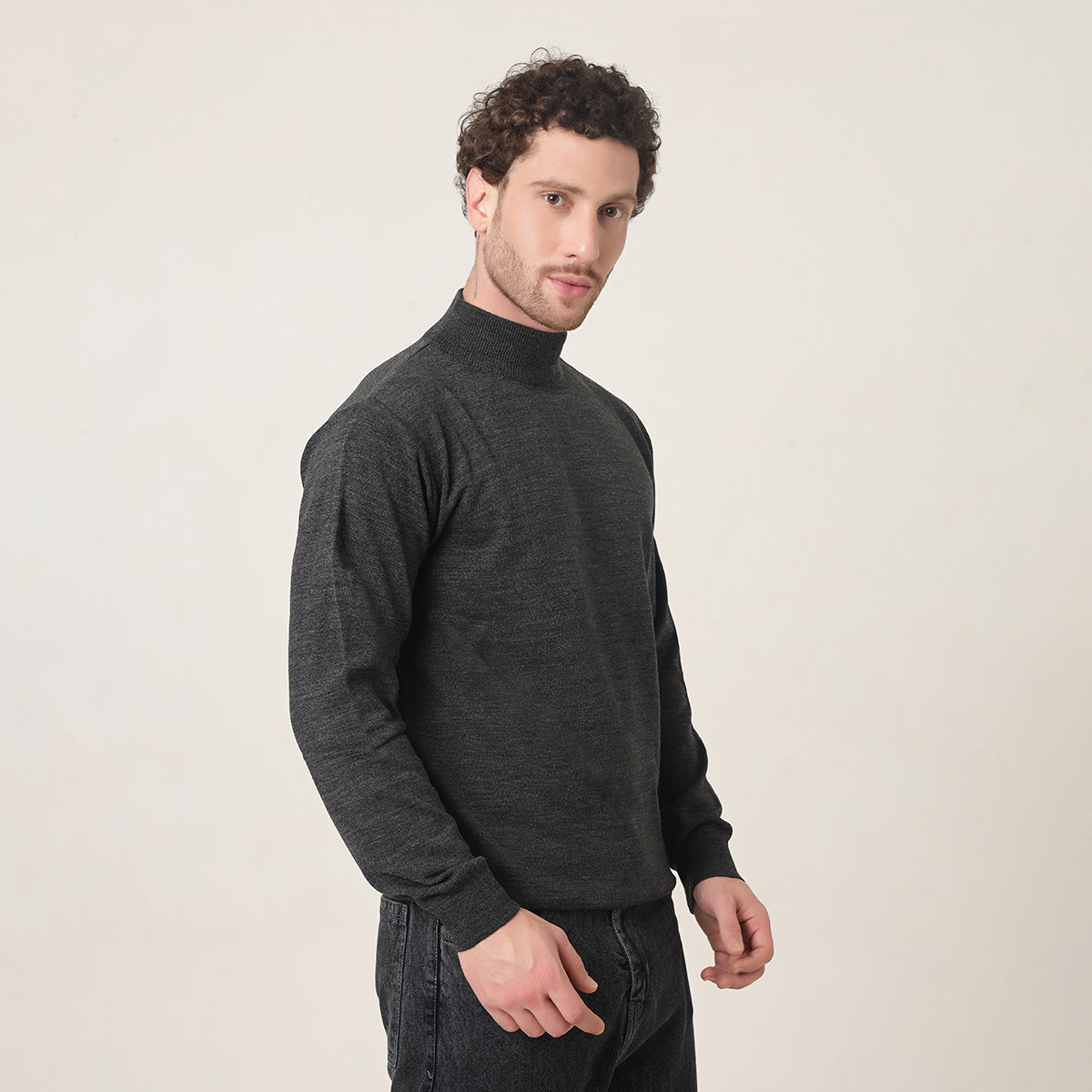 STONE GREY KNITTED T-NECK