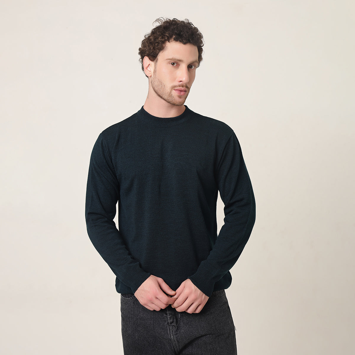 DEEP PETROL BLUE KNITTED ROUND NECK