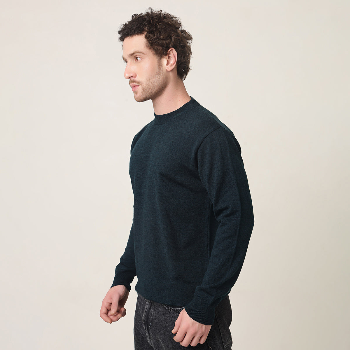 DEEP PETROL BLUE KNITTED ROUND NECK