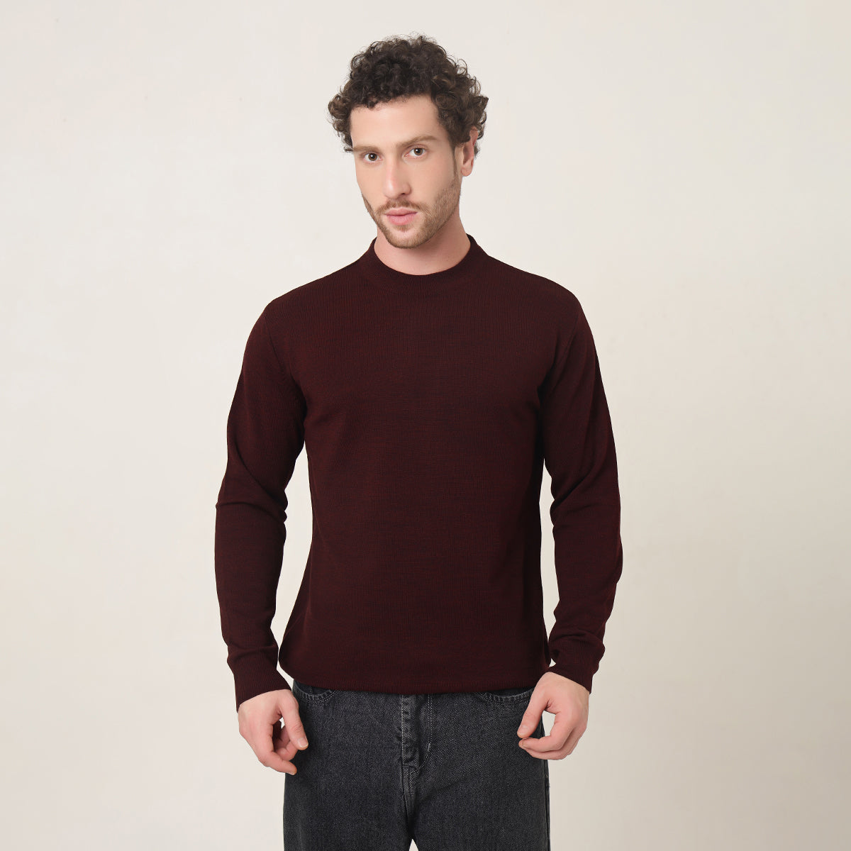 WINE KNITTED ROUND NECK