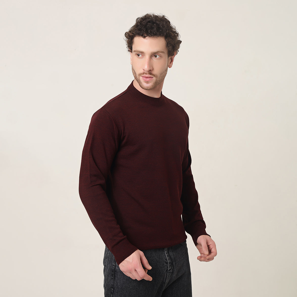 WINE KNITTED ROUND NECK
