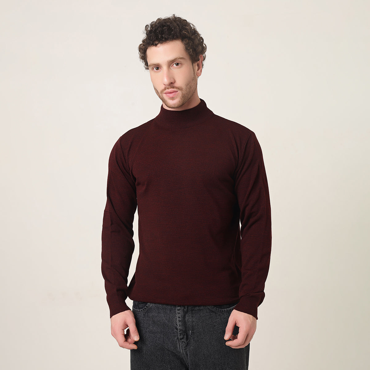 WINE KNITTED T-NECK