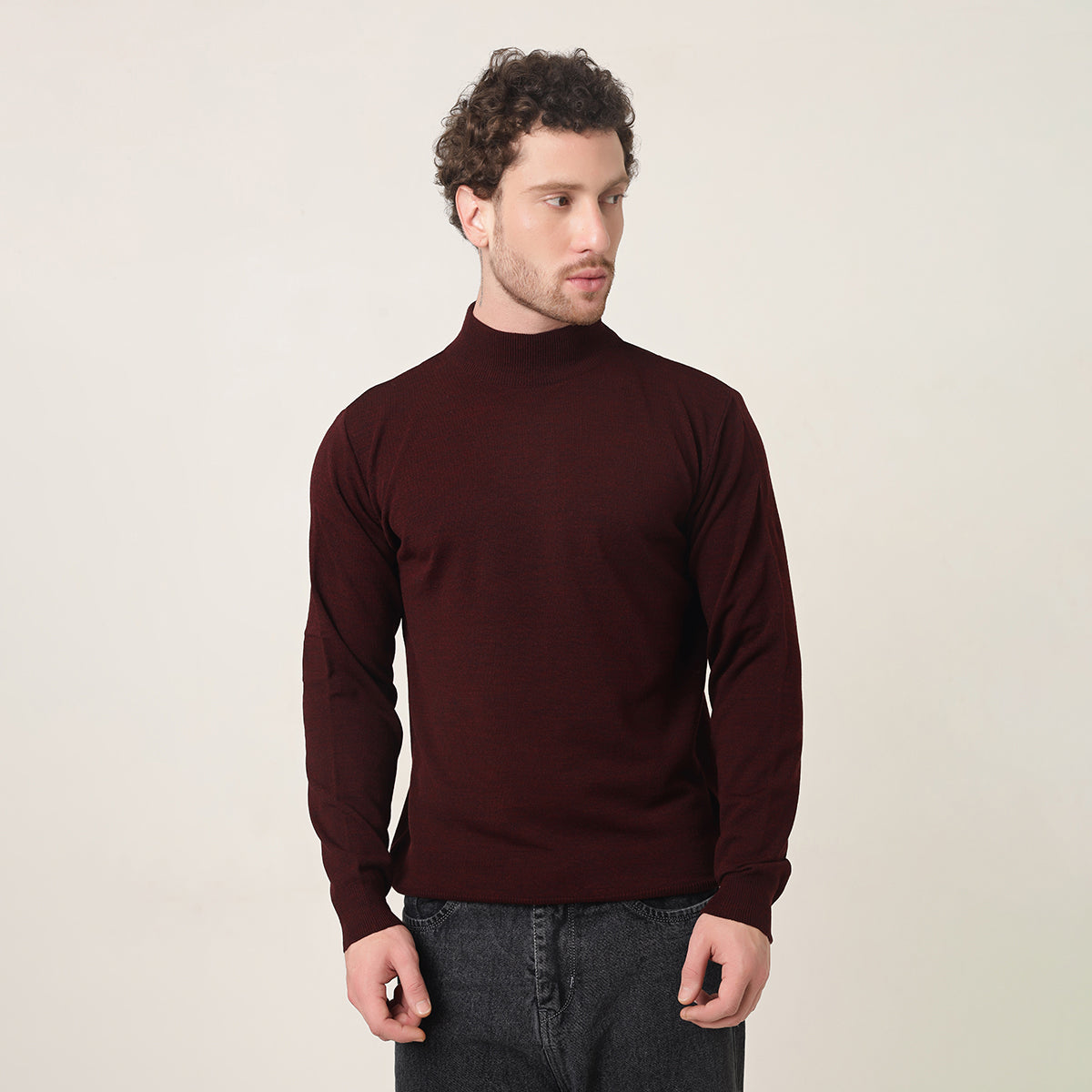 WINE KNITTED T-NECK