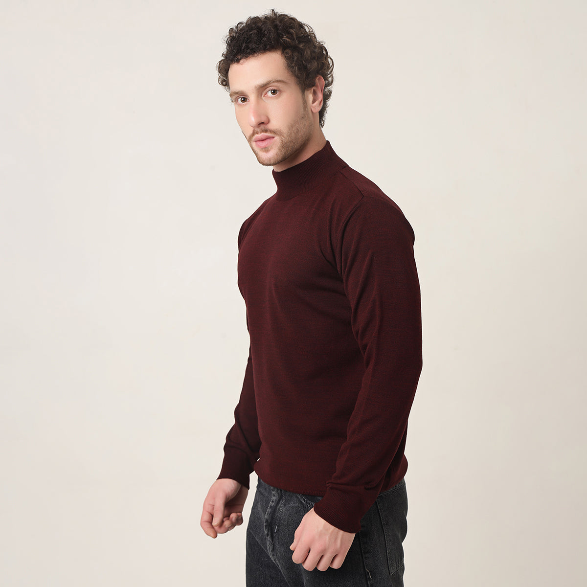 WINE KNITTED T-NECK