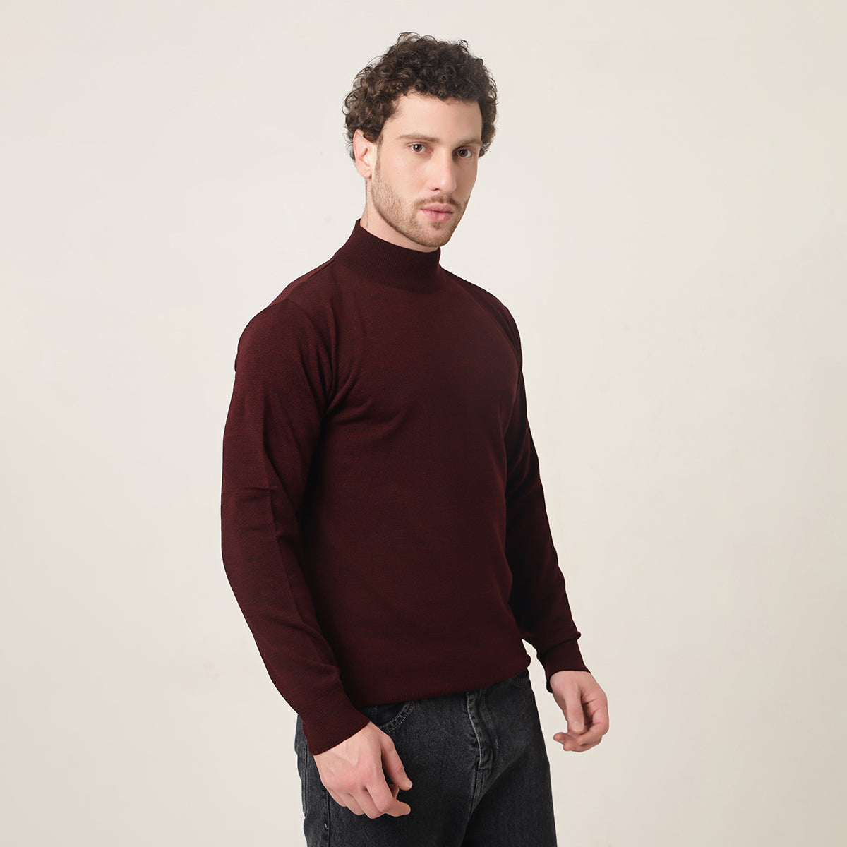 WINE KNITTED T-NECK