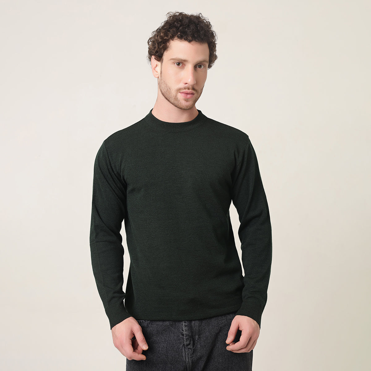 DEEP GREEN KNITTED ROUND NECK