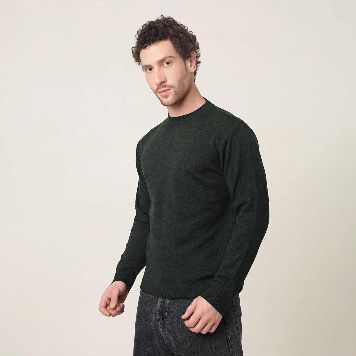 DEEP GREEN KNITTED ROUND NECK