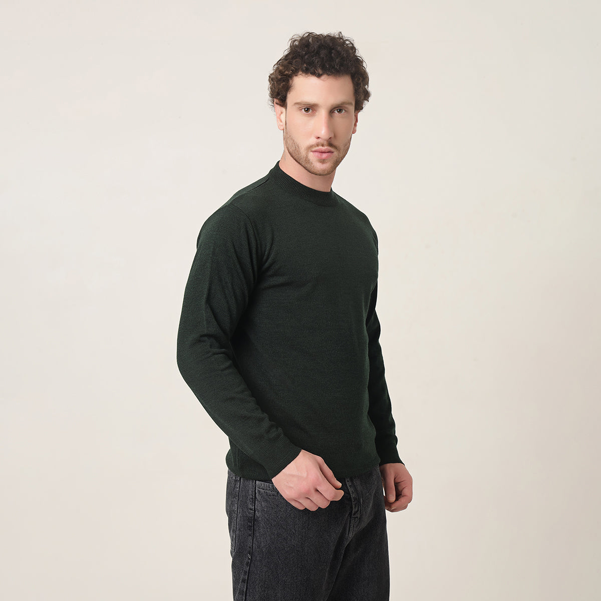 DEEP GREEN KNITTED ROUND NECK