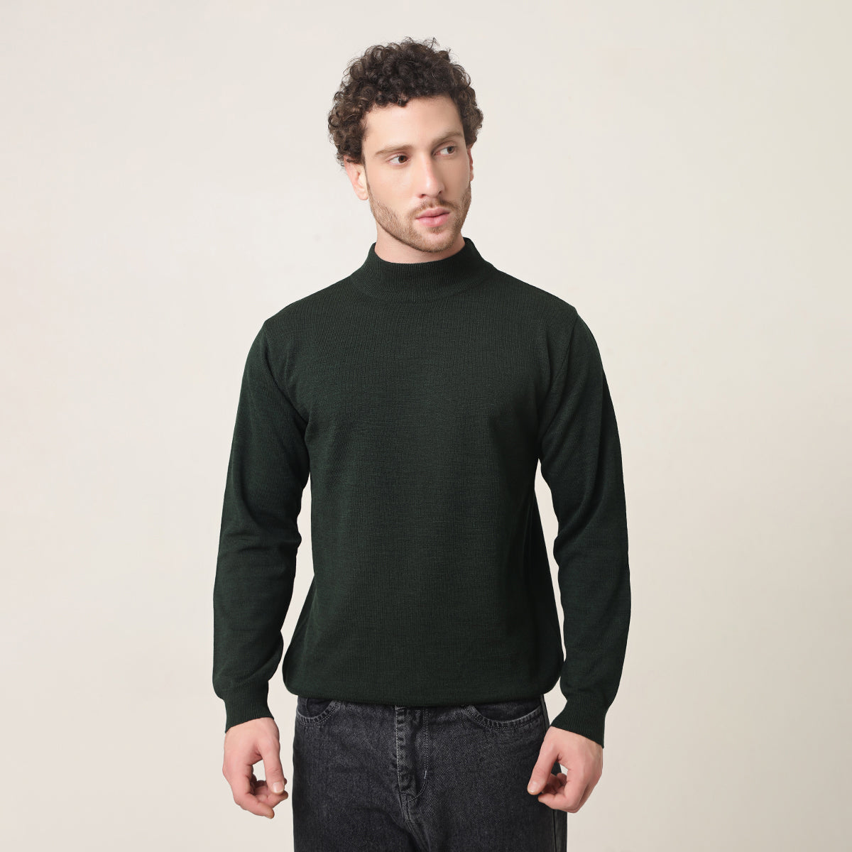 DEEP GREEN KNITTED T-NECK