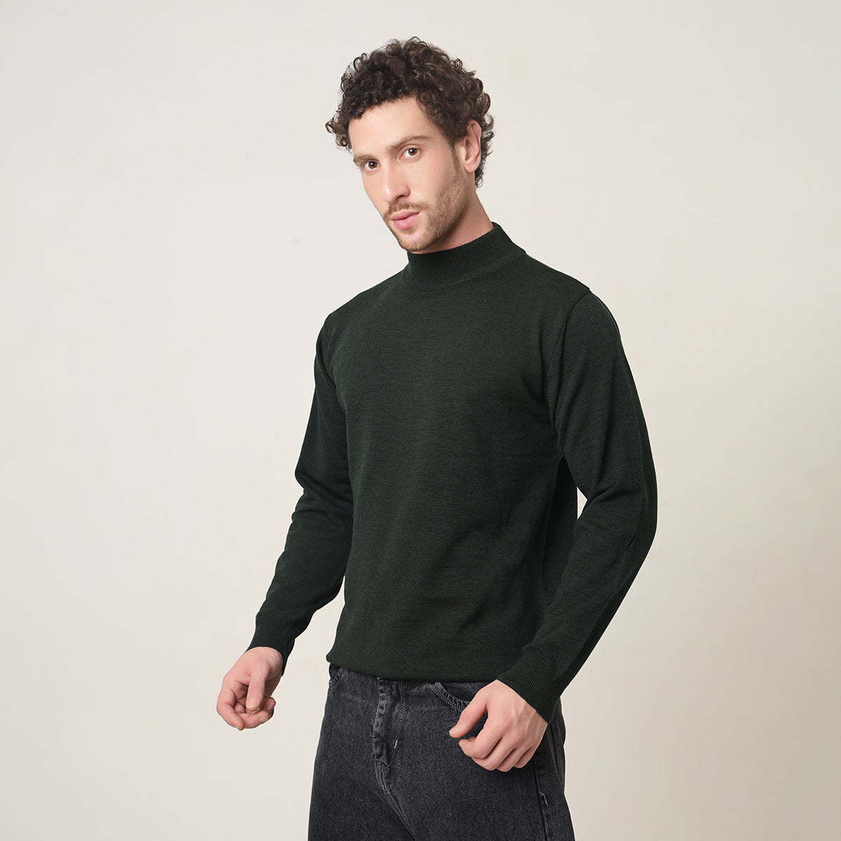 DEEP GREEN KNITTED T-NECK