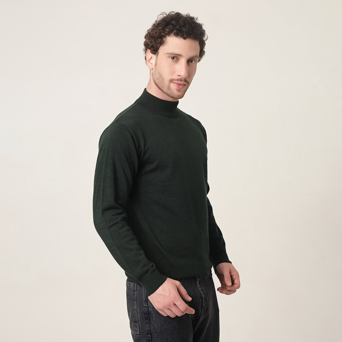 DEEP GREEN KNITTED T-NECK