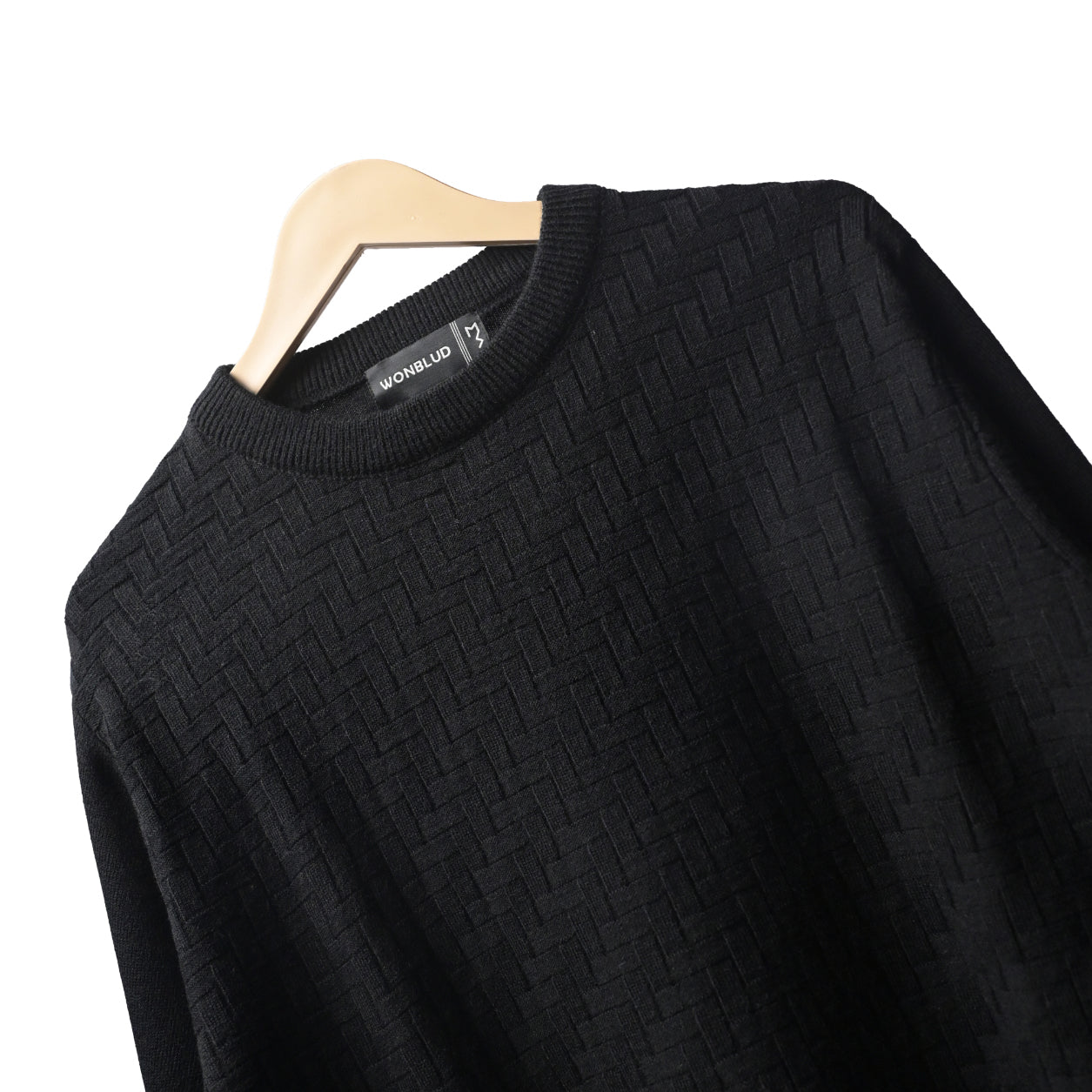 BLACK BASKETWEAVE KNIT SWEATER