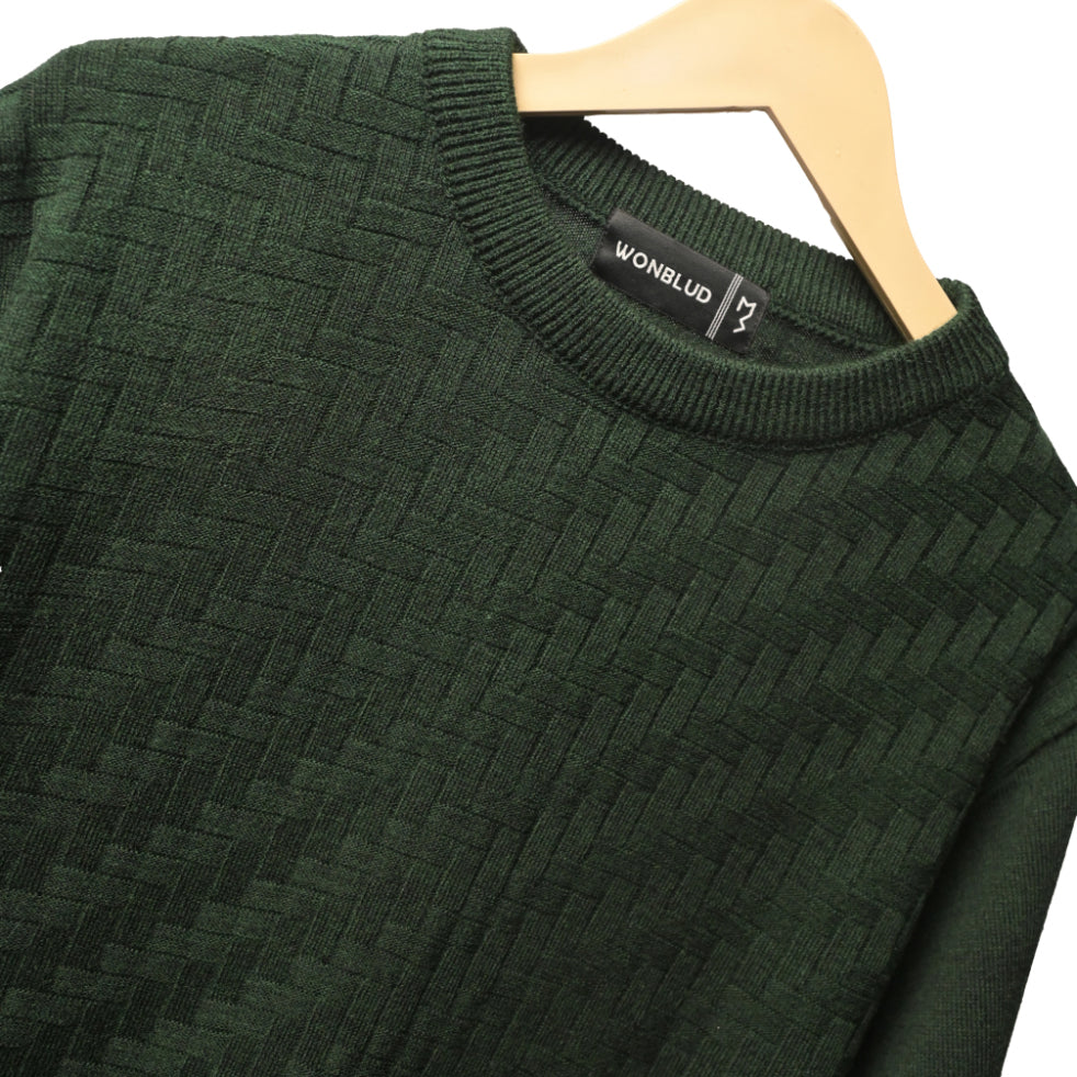 GREEN BASKETWEAVE KNIT SWEATER