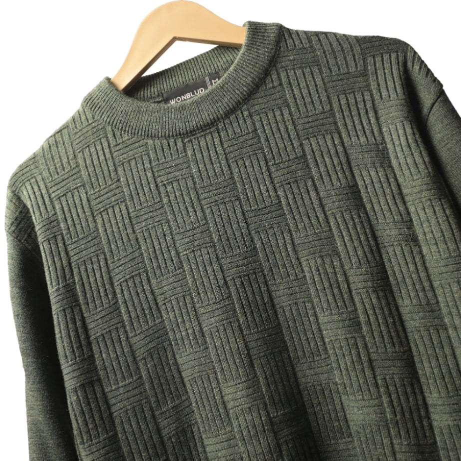 GREEN CROSS-KNIT SWEATER