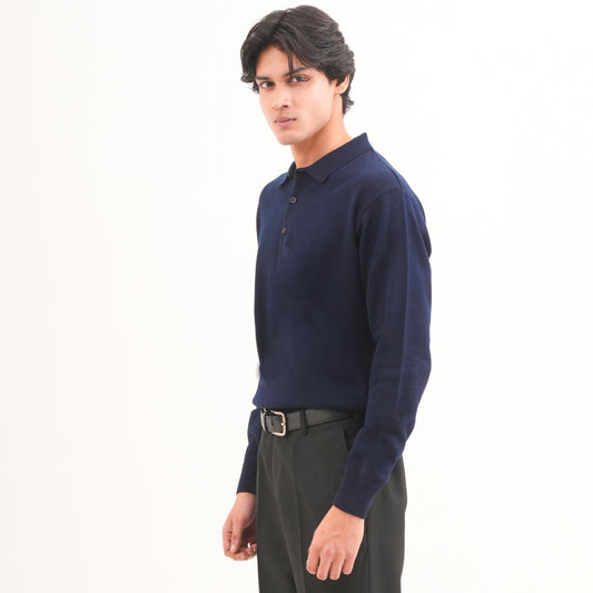 BLUE COTTON KNIT PULLOVER