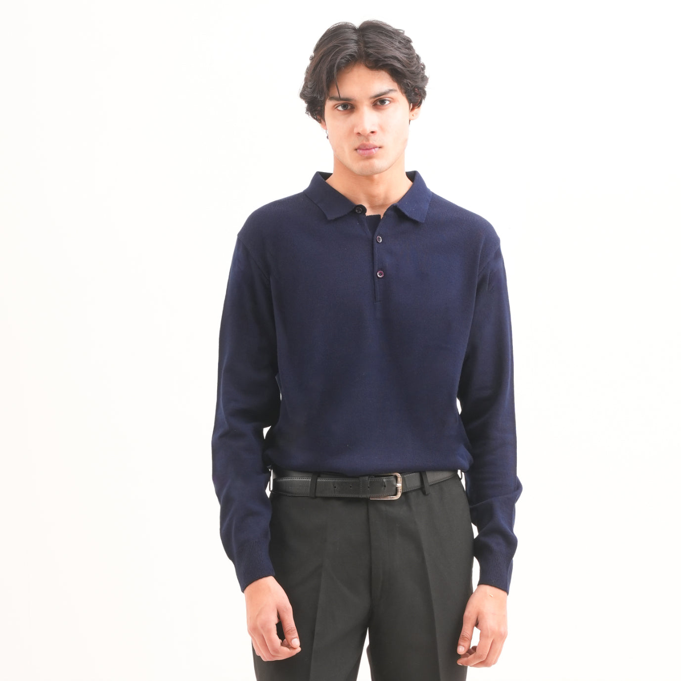 BLUE COTTON KNIT PULLOVER