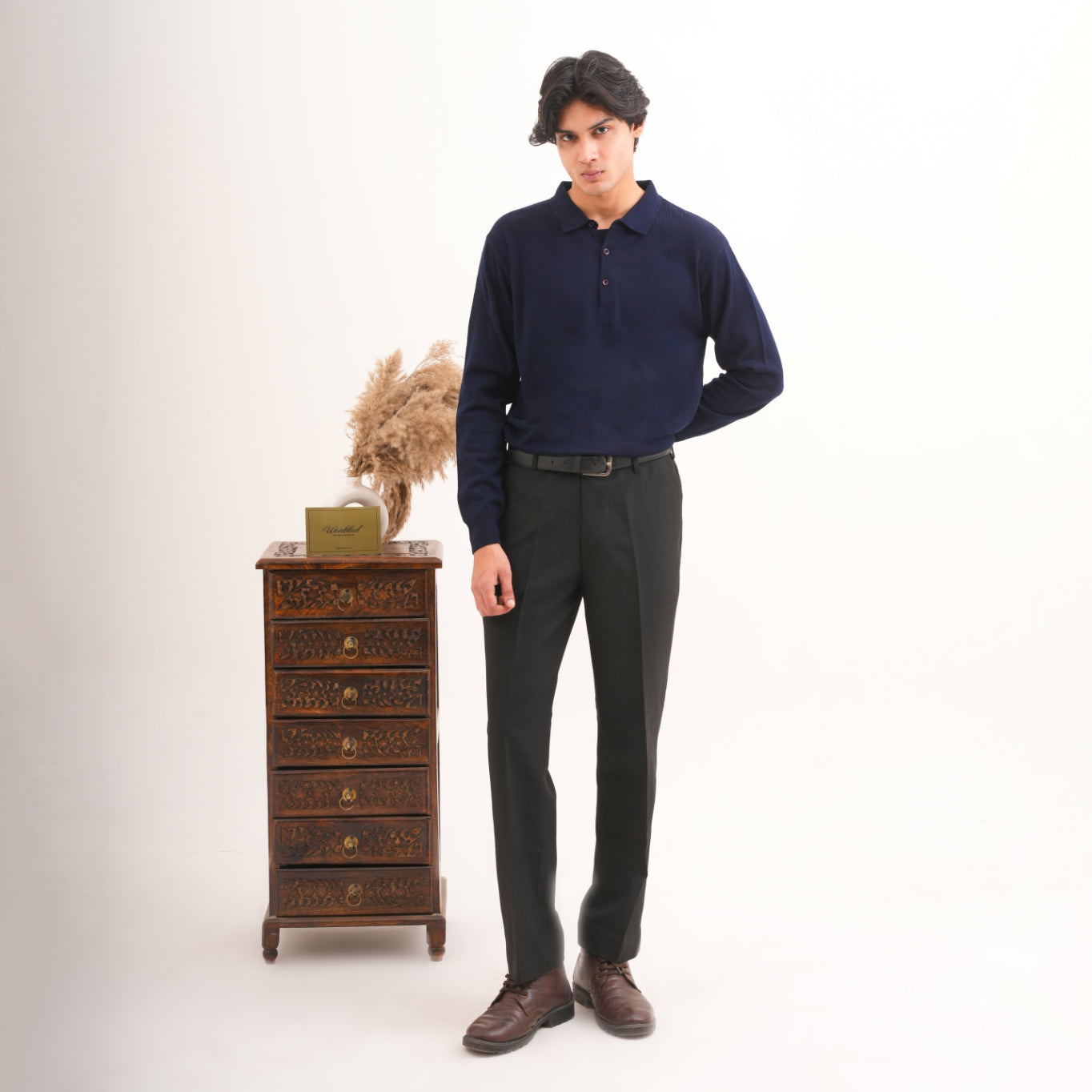 BLUE COTTON KNIT PULLOVER