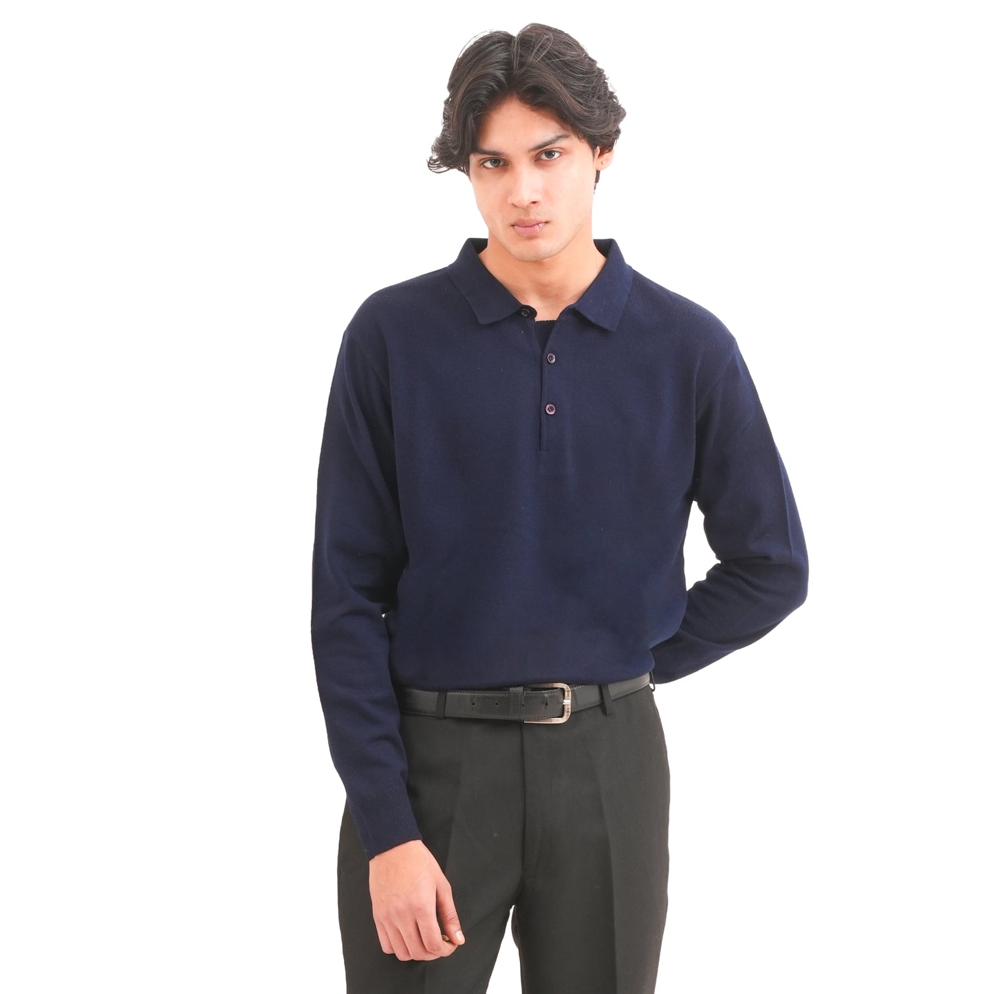 BLUE COTTON KNIT PULLOVER