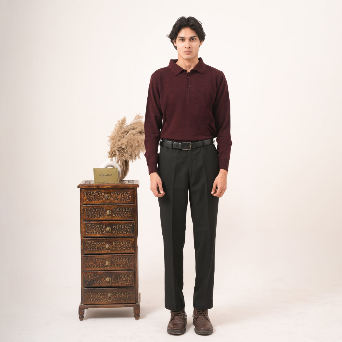 MAROON COTTON KNIT PULLOVER