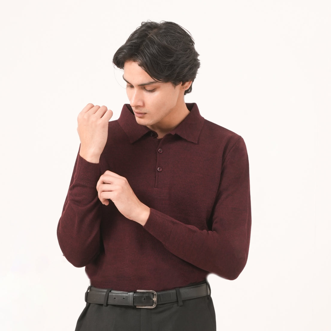 MAROON COTTON KNIT PULLOVER
