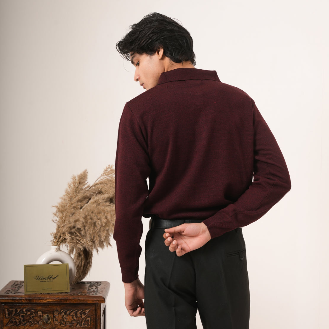 MAROON COTTON KNIT PULLOVER