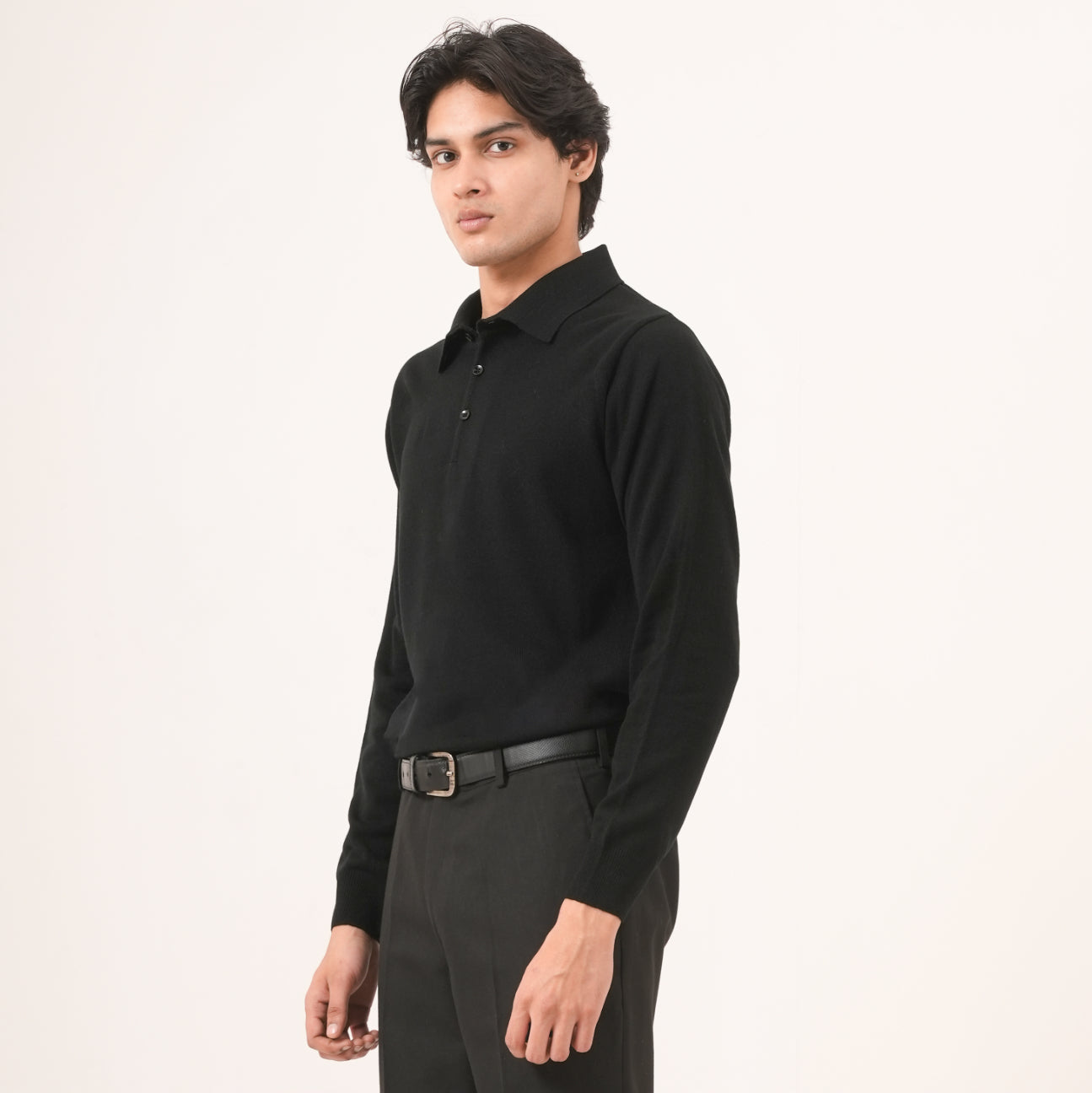 BLACK COTTON KNIT PULLOVER