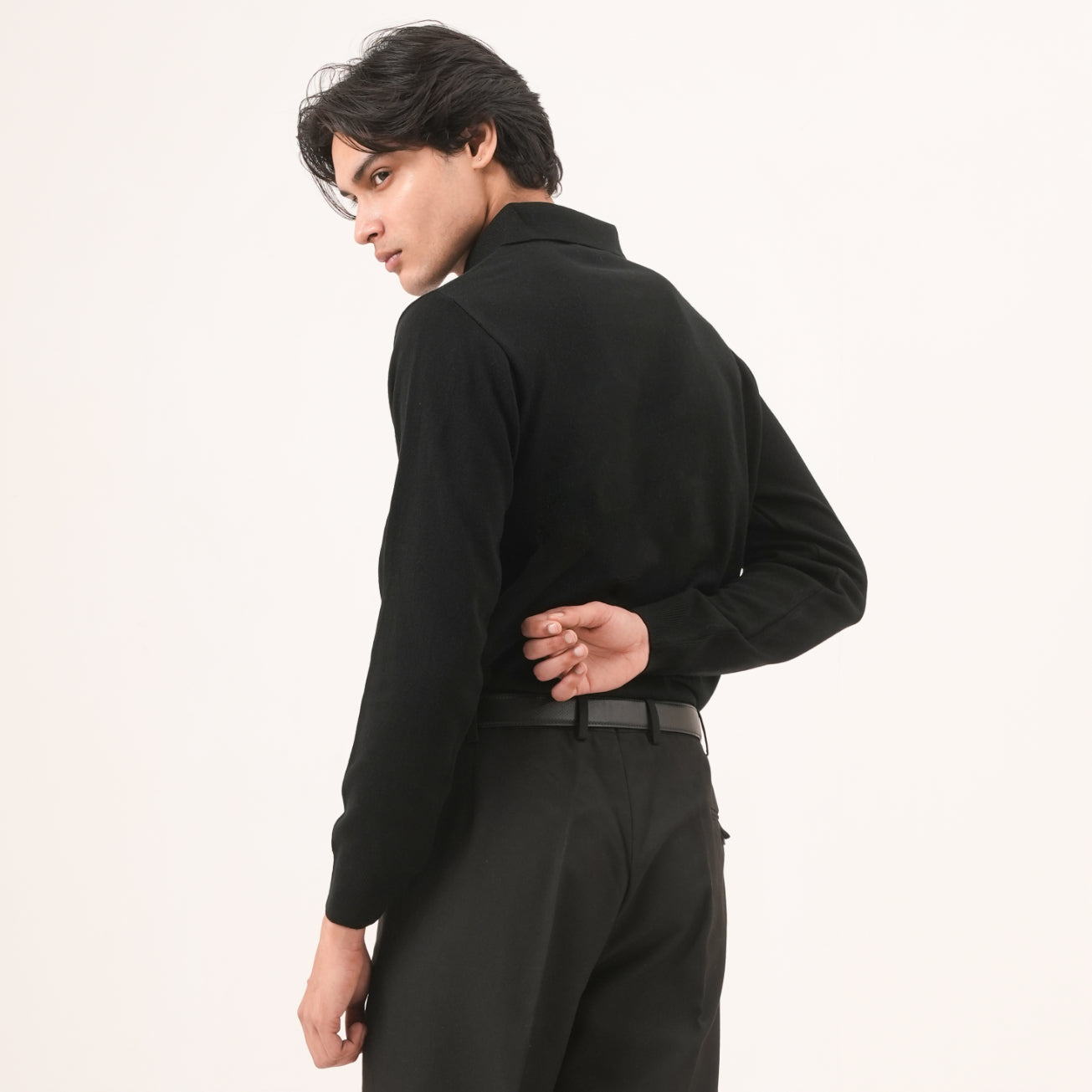 BLACK COTTON KNIT PULLOVER