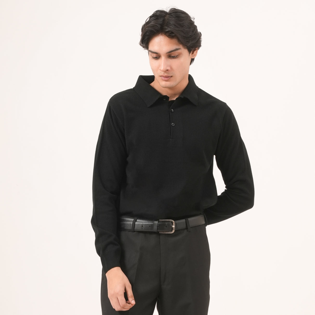 BLACK COTTON KNIT PULLOVER