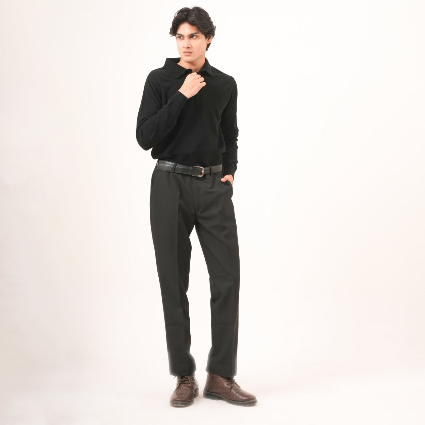 BLACK COTTON KNIT PULLOVER