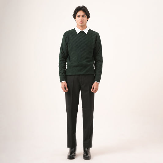 GREEN BASKETWEAVE KNIT SWEATER