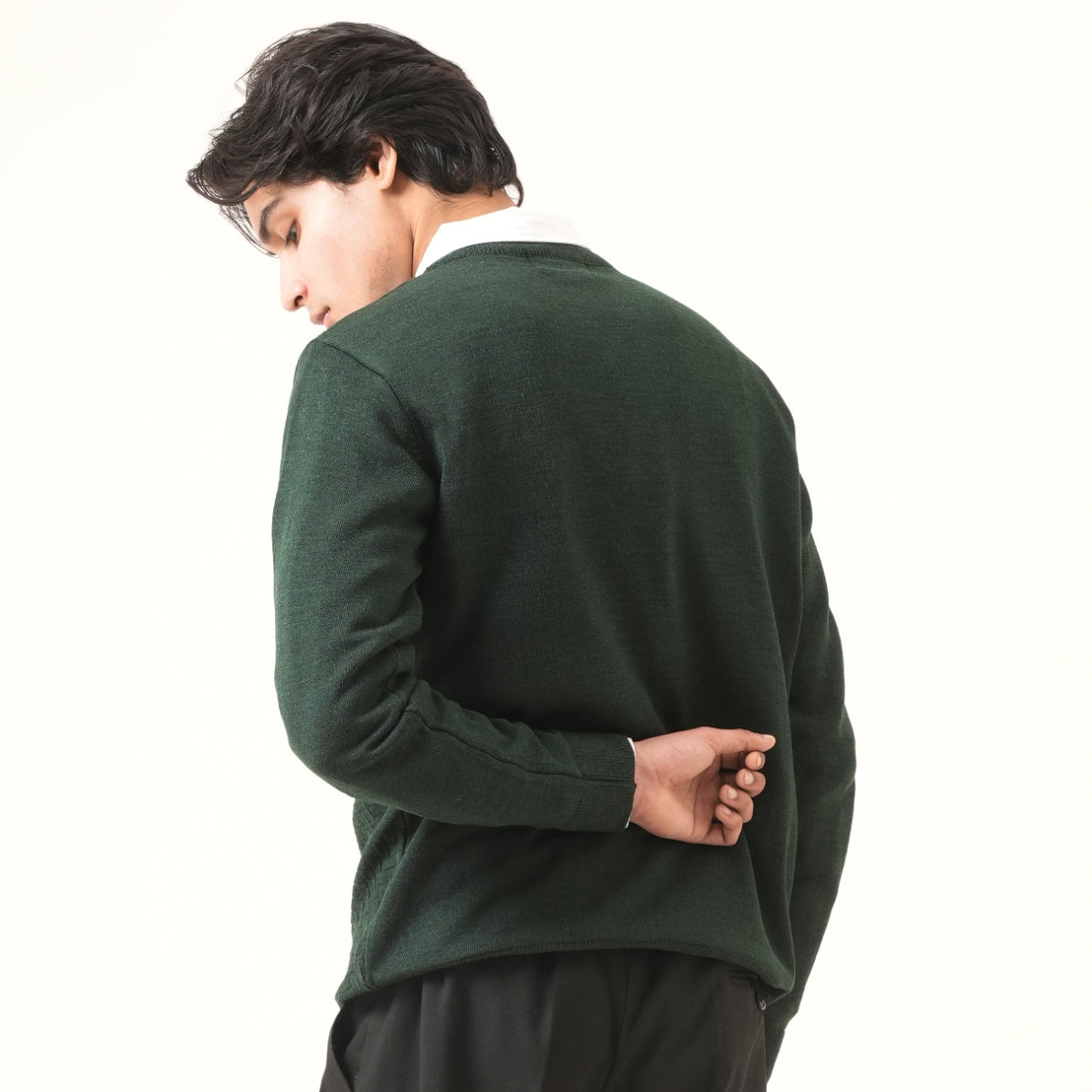 GREEN BASKETWEAVE KNIT SWEATER