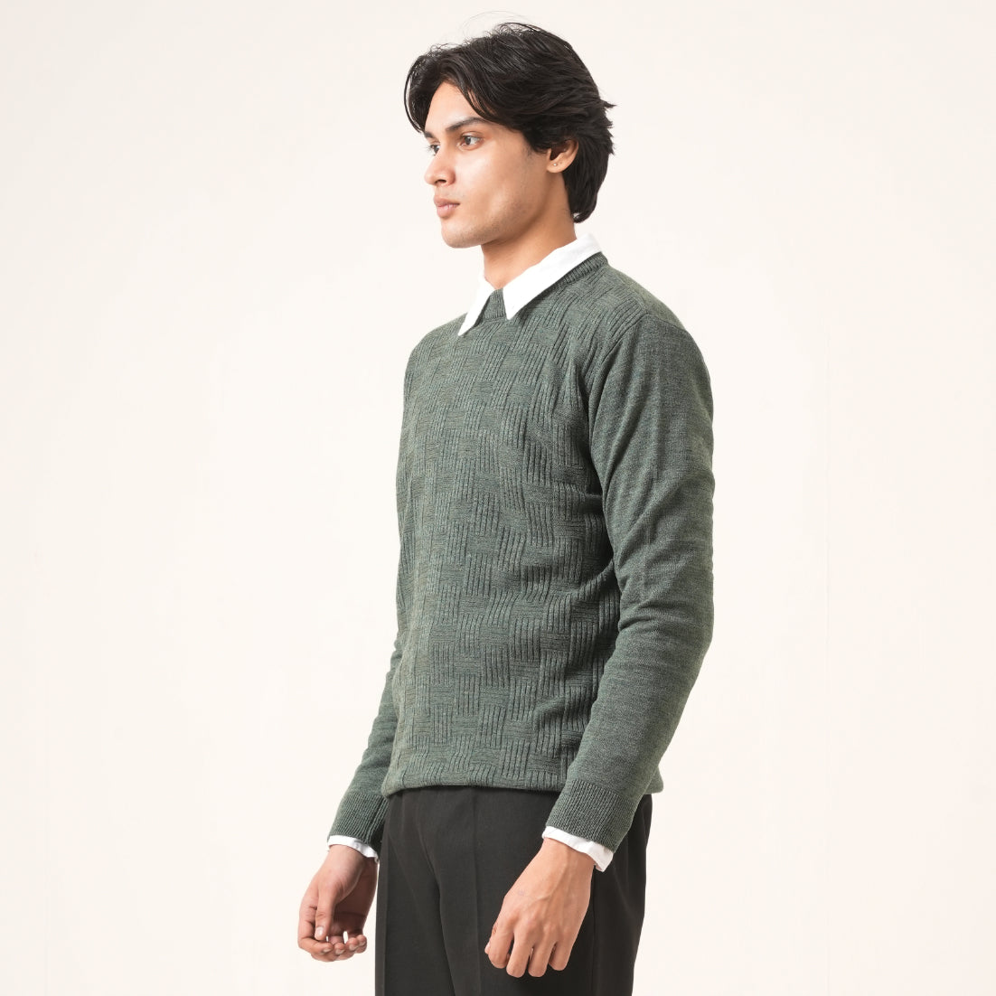 GREEN CROSS-KNIT SWEATER