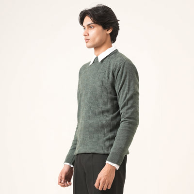 GREEN CROSS-KNIT SWEATER