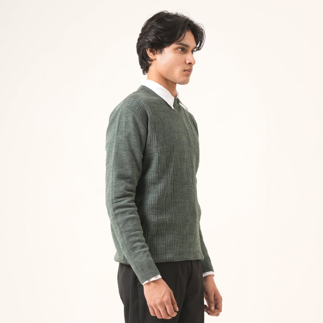 GREEN CROSS-KNIT SWEATER