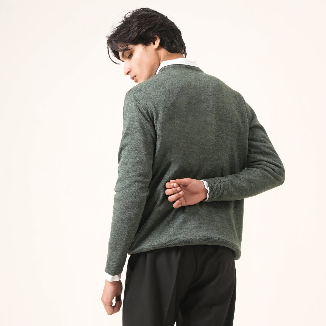 GREEN CROSS-KNIT SWEATER