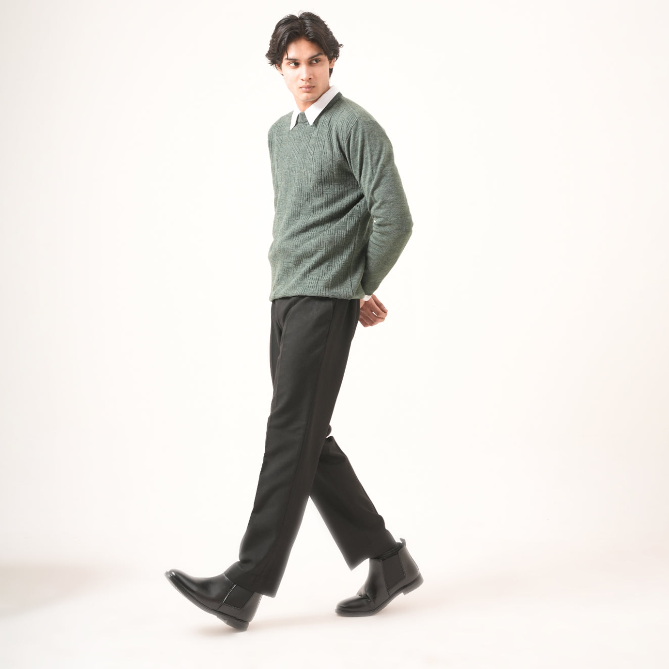 GREEN CROSS-KNIT SWEATER