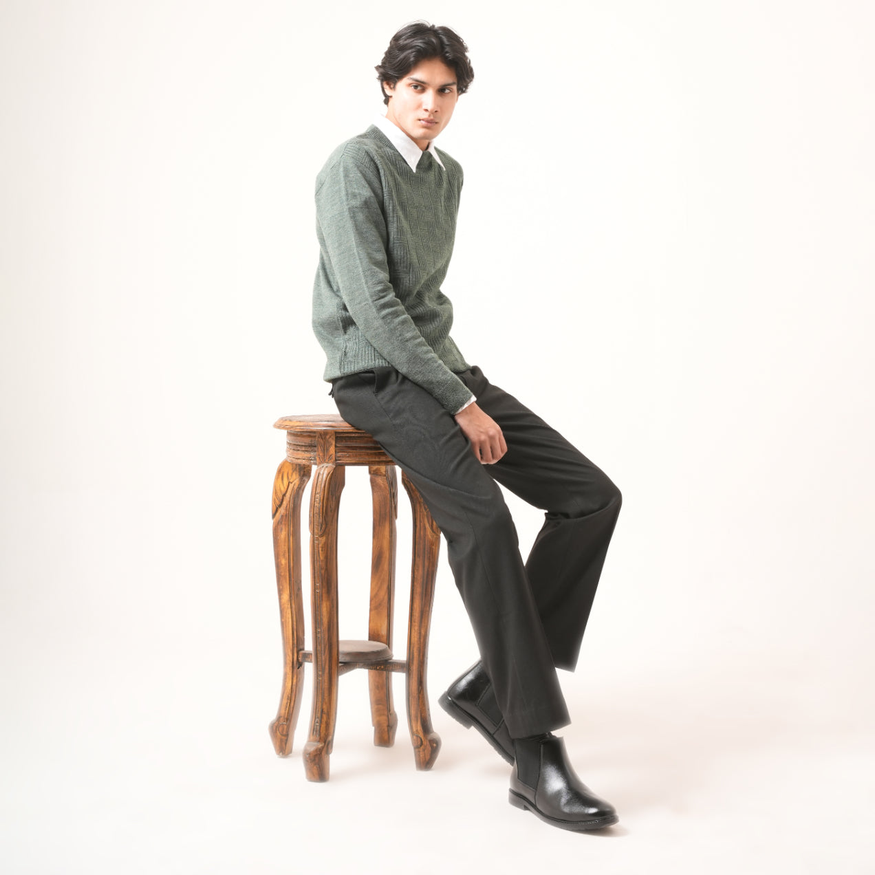 GREEN CROSS-KNIT SWEATER