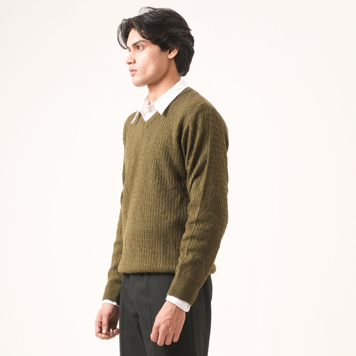 GREEN ALL-OVER KNIT SWEATER