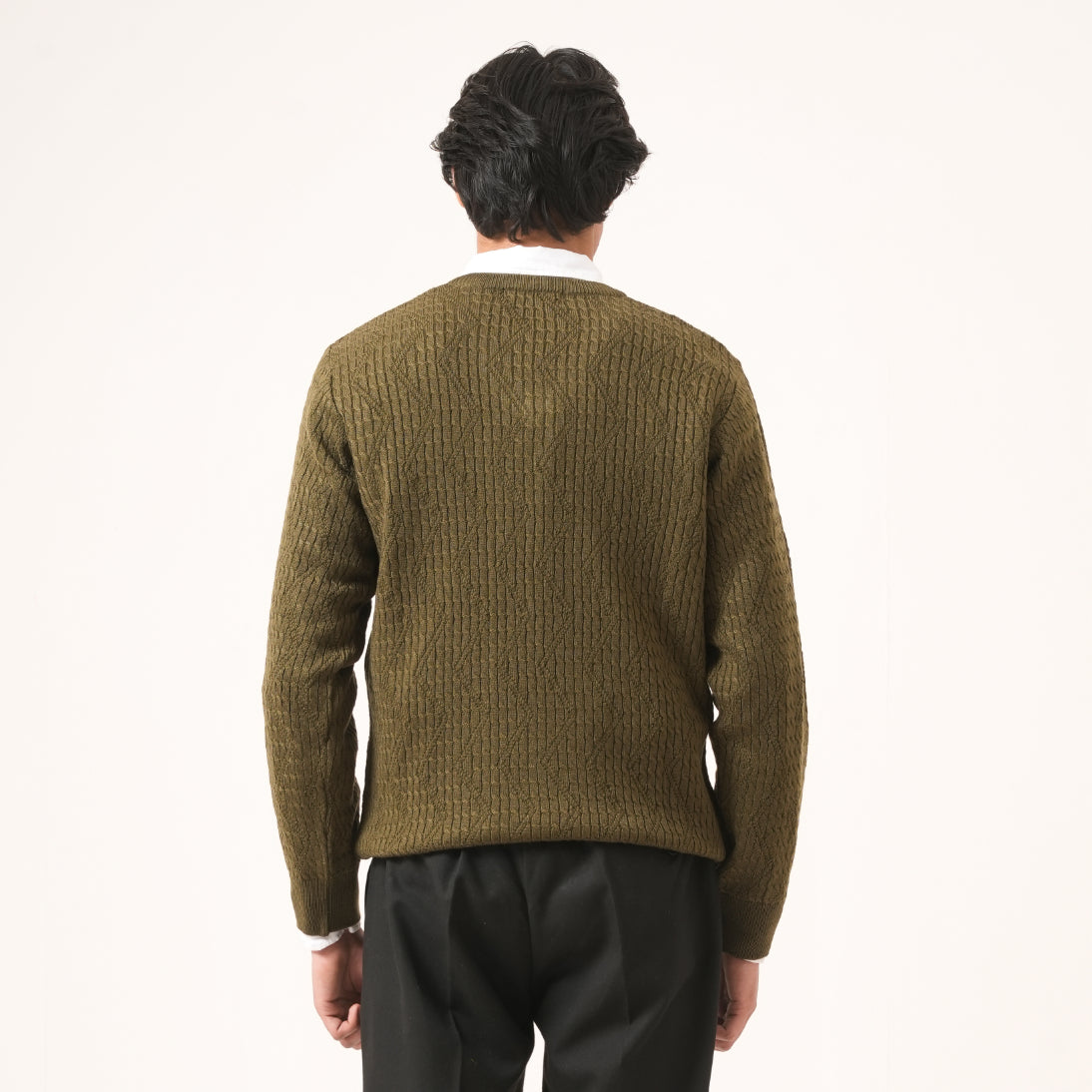 GREEN ALL-OVER KNIT SWEATER